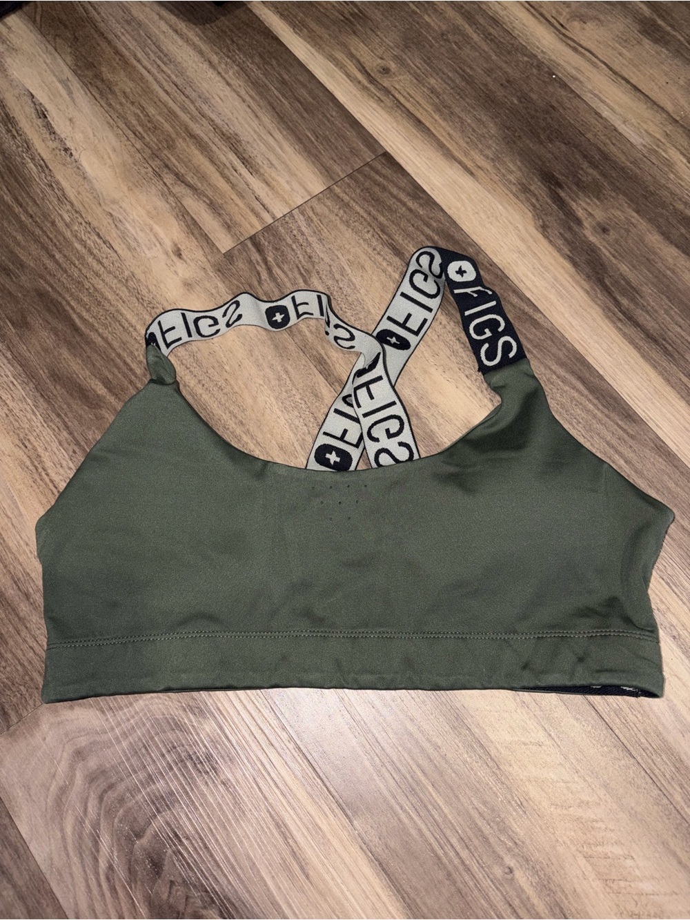 Figs Olive Green Sports Bra with Branded Elastic Straps